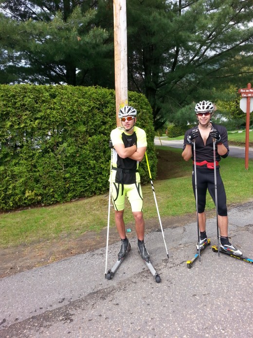 Alex Harvey (right) has a personalised training program, so after the photo shoot, he went on his own. But he showed up to see the group. Along with Sidney Crosby, he is the most generous star athlete in Canada.