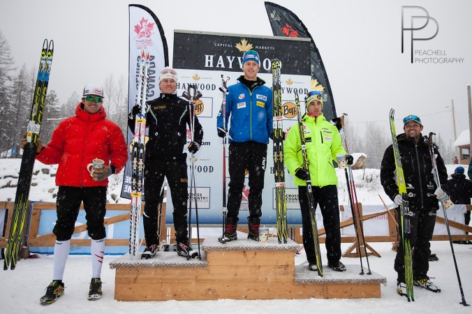 Sr men's sprint podium/Le podium du sprint sr masculin: Erik Bjornsen, Miles Havlick, Graham Nishikawa.