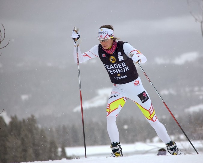Heidi Widmer got to wear the leader's bib. (Photo: Angus Cockney)