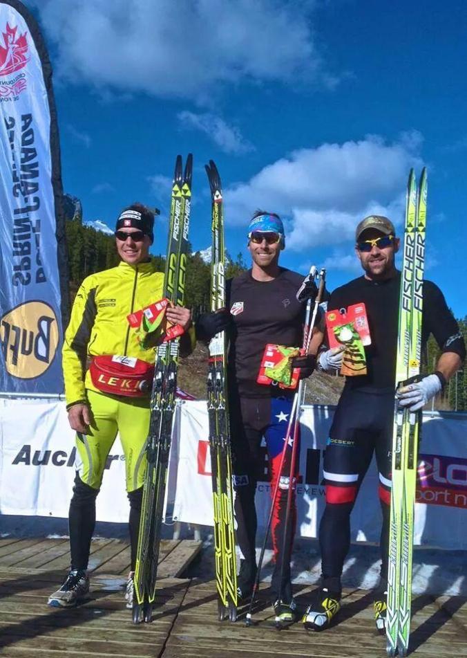 The men's podium : winner Andy Newell, Dakota Blackhorse-von Jess, 2nd and Swiss Inniger Mathias 3rd (photo: Twitter/Andy Newell)