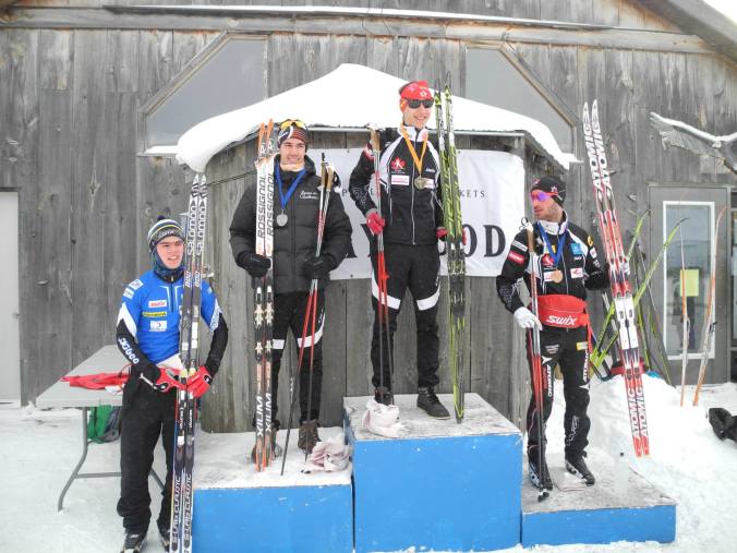 The Jr Men Skiathlon Podium: Alexis Dumas, Ricardo Izquierdo-Bernier, Zachary Cristofanilli (photo: Jennifer Jackson) 